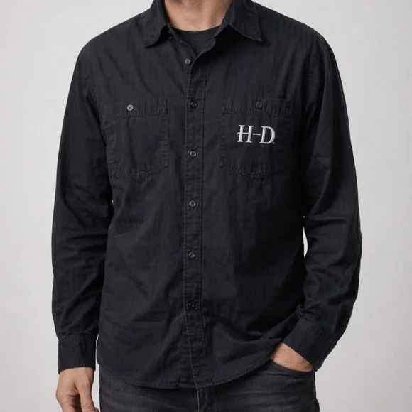 Harley-Davidson Vintage Washed Black Button Up Shirt Big Back Logo Size S - Picture 1 of 9